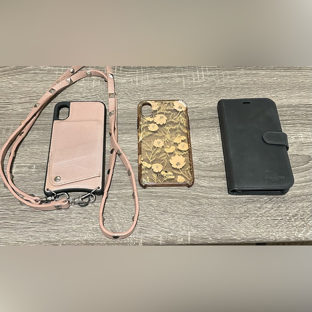 iPhone XS- Coach folio case, Kate Spade case, Bandolier case. All three cases.